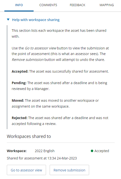 Workspace sharing information